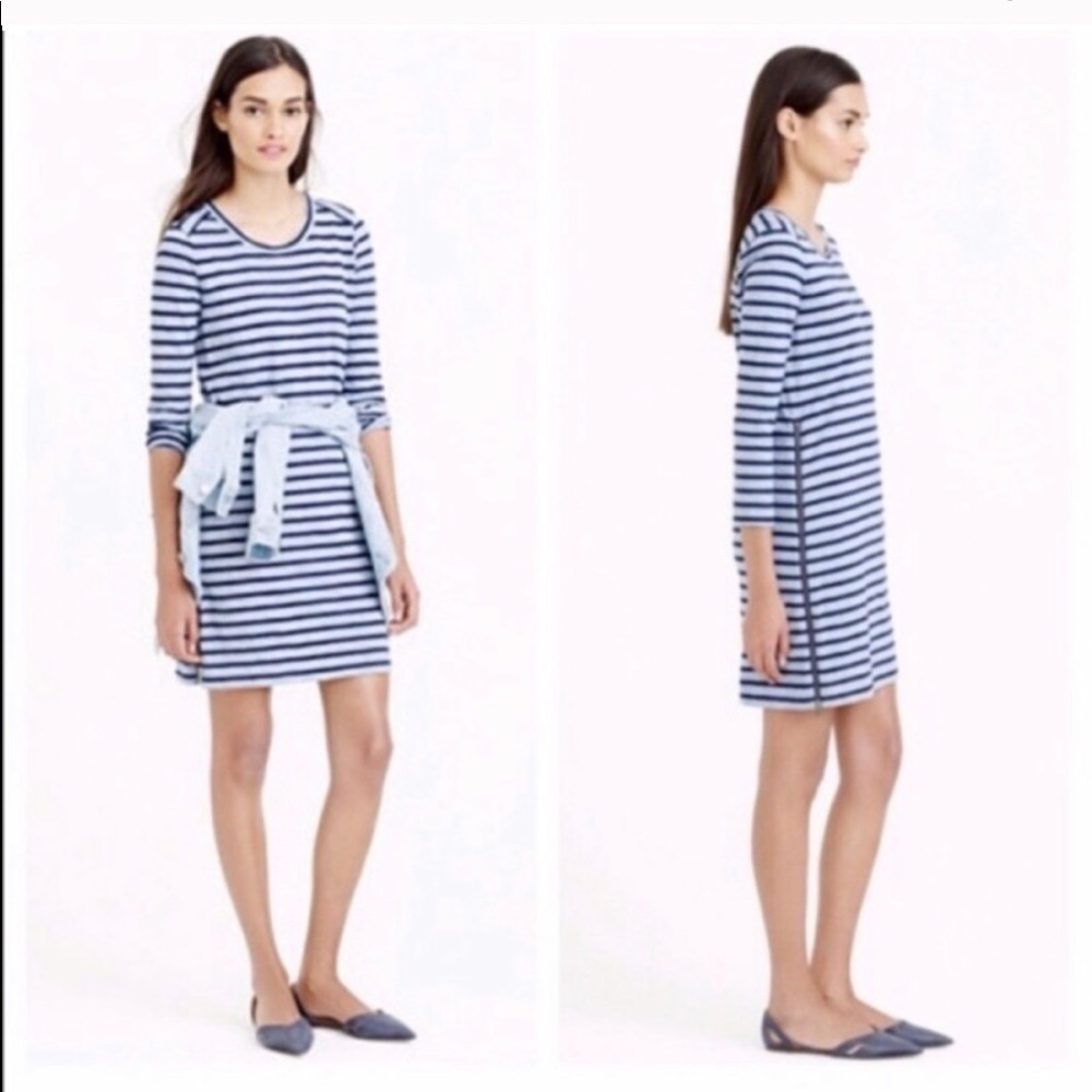 J. Crew Striped Dress 3/4 sleeve Zip Sides Blue S